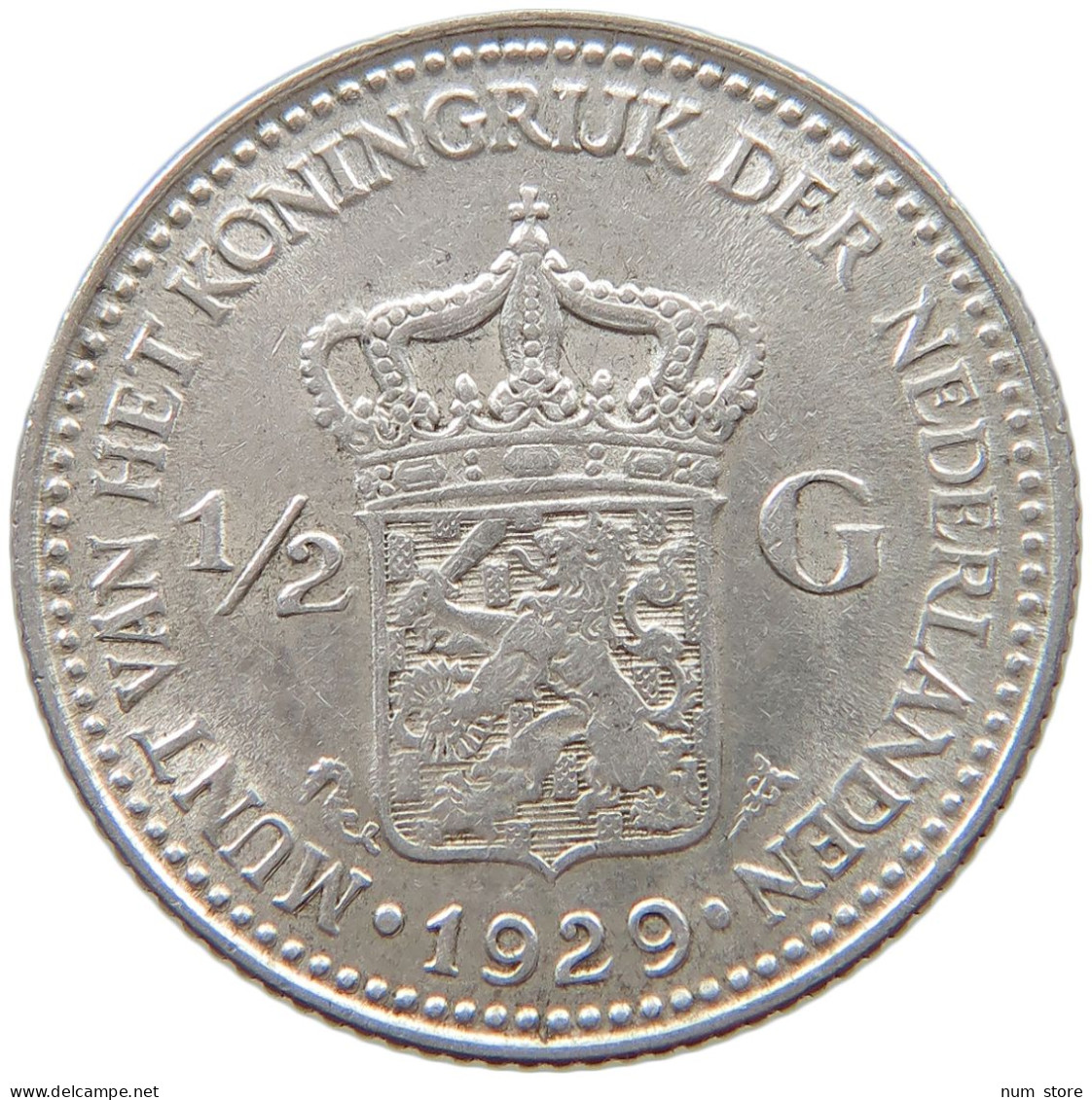 NETHERLANDS 1/2 GULDEN 1929 Wilhelmina 1890-1948 #s078 0313 - 1/2 Gulden