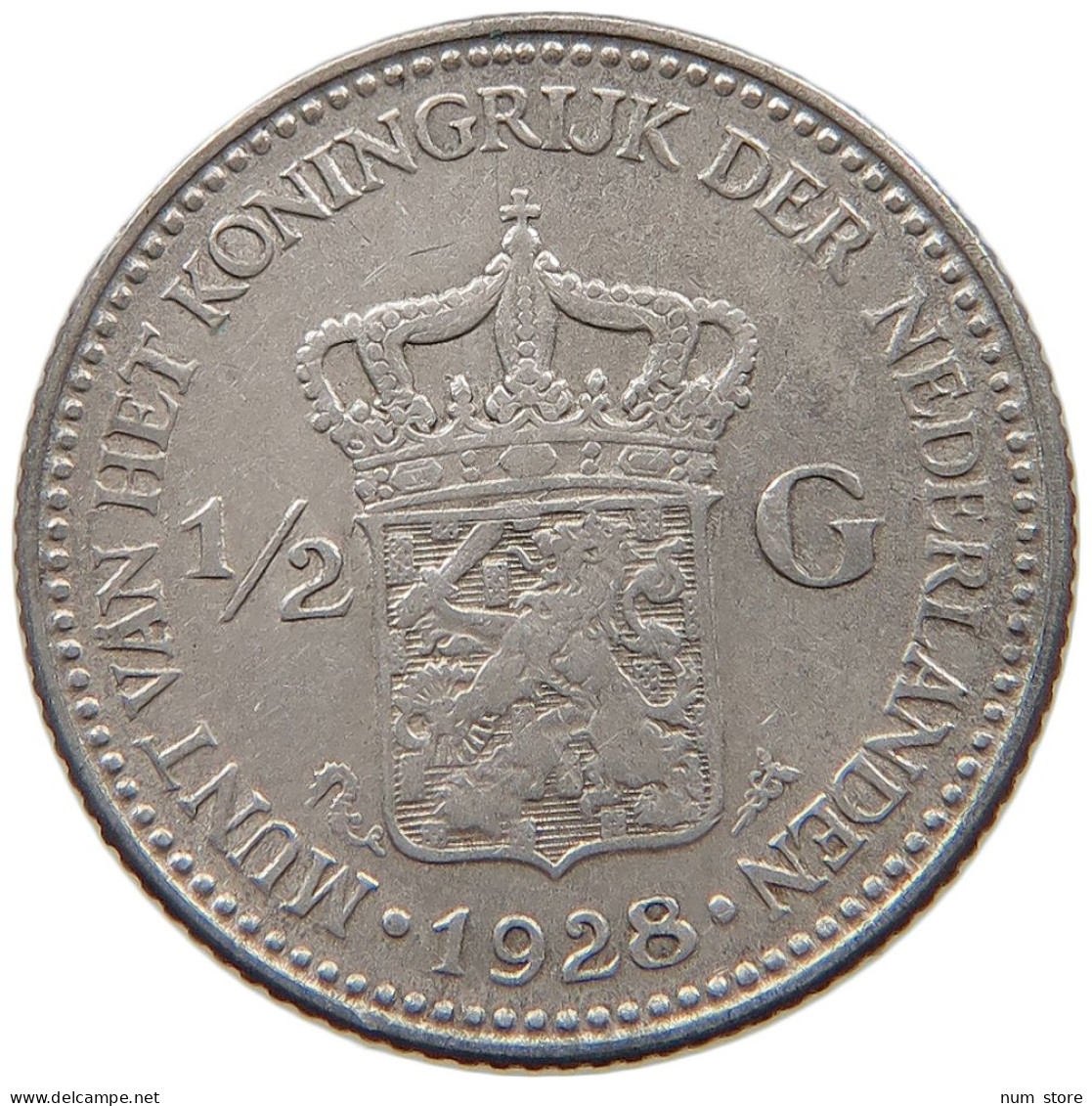 NETHERLANDS 1/2 GULDEN 1928 Wilhelmina 1890-1948 #a032 0877 - 1/2 Gulden