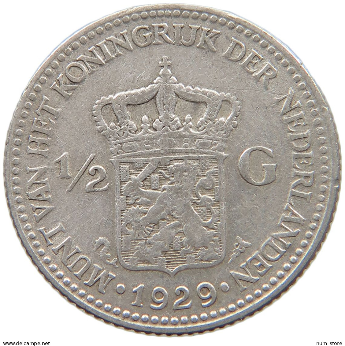 NETHERLANDS 1/2 GULDEN 1929 Wilhelmina 1890-1948 #c004 0359 - 1/2 Gulden