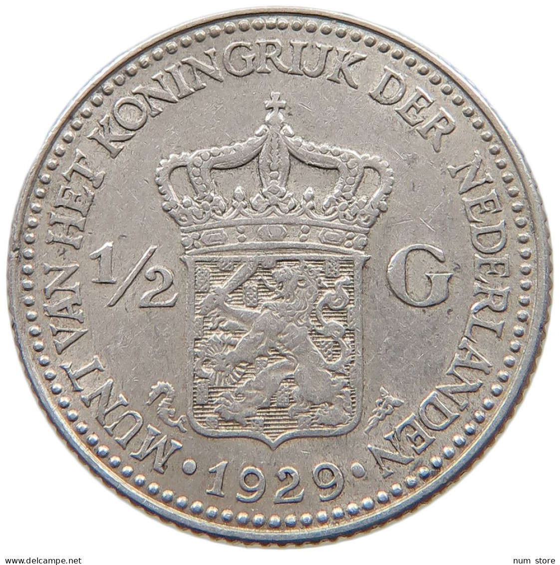NETHERLANDS 1/2 GULDEN 1929 Wilhelmina 1890-1948 #a032 0885 - 1/2 Gulden