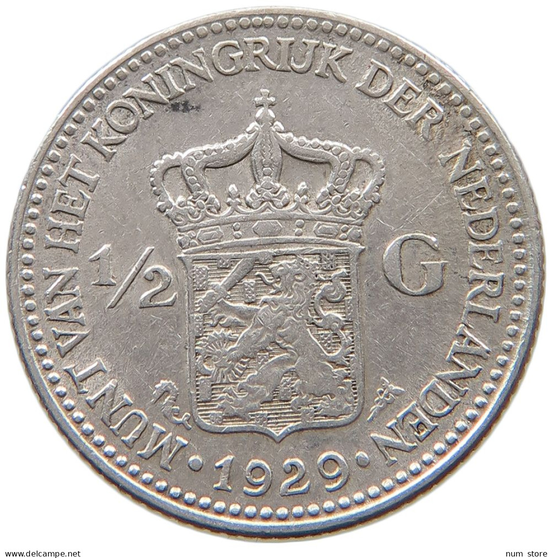 NETHERLANDS 1/2 GULDEN 1929 Wilhelmina 1890-1948 #a032 0881 - 1/2 Gulden