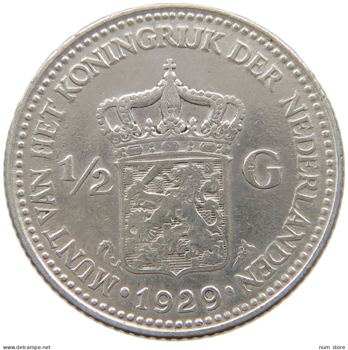 NETHERLANDS 1/2 GULDEN 1929 Wilhelmina 1890-1948 #a069 0179 - 1/2 Gulden