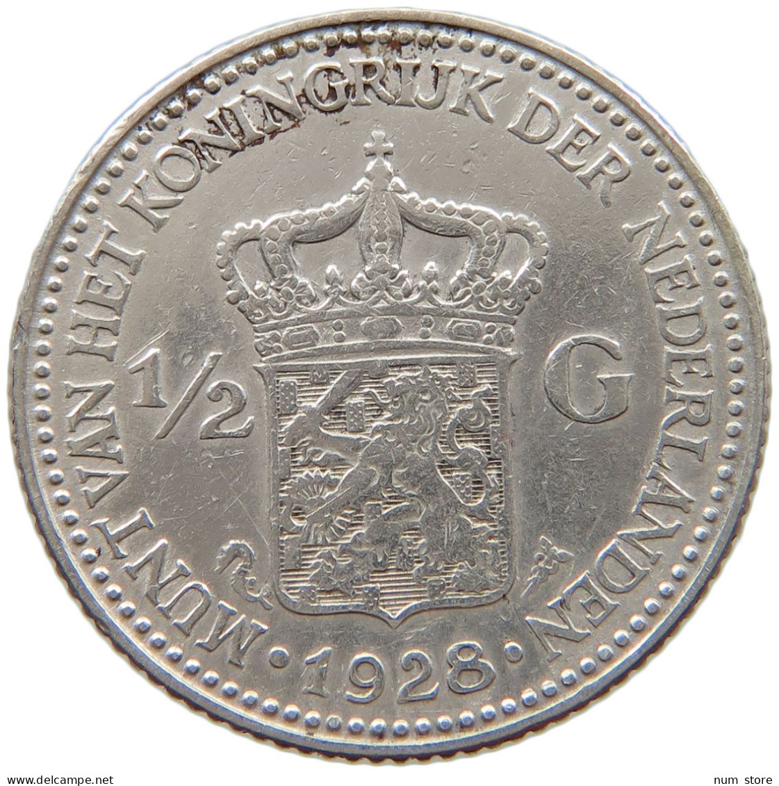 NETHERLANDS 1/2 GULDEN 1928 Wilhelmina 1890-1948 #a081 0759 - 1/2 Gulden