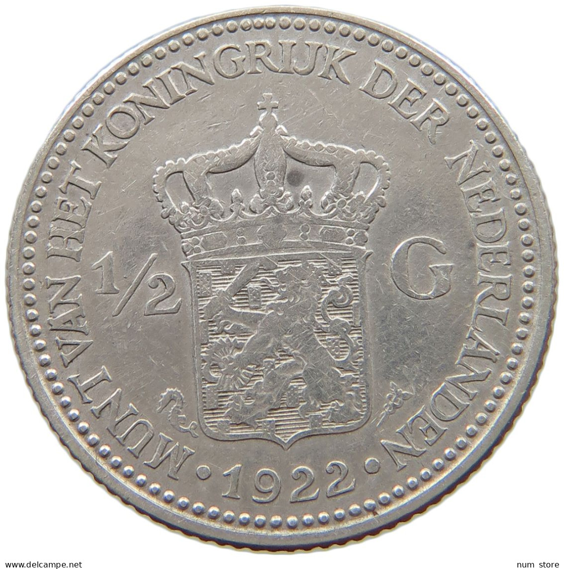 NETHERLANDS 1/2 GULDEN 1922 Wilhelmina 1890-1948 #a081 0761 - 1/2 Gulden