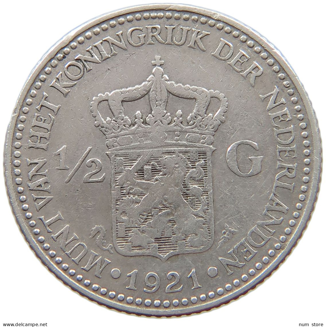 NETHERLANDS 1/2 GULDEN 1921 Wilhelmina 1890-1948 #s078 0311 - 1/2 Florín Holandés (Gulden)