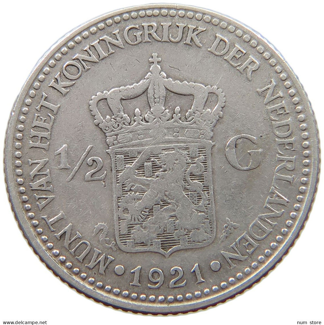 NETHERLANDS 1/2 GULDEN 1921 Wilhelmina 1890-1948 #s078 0321 - 1/2 Gulden
