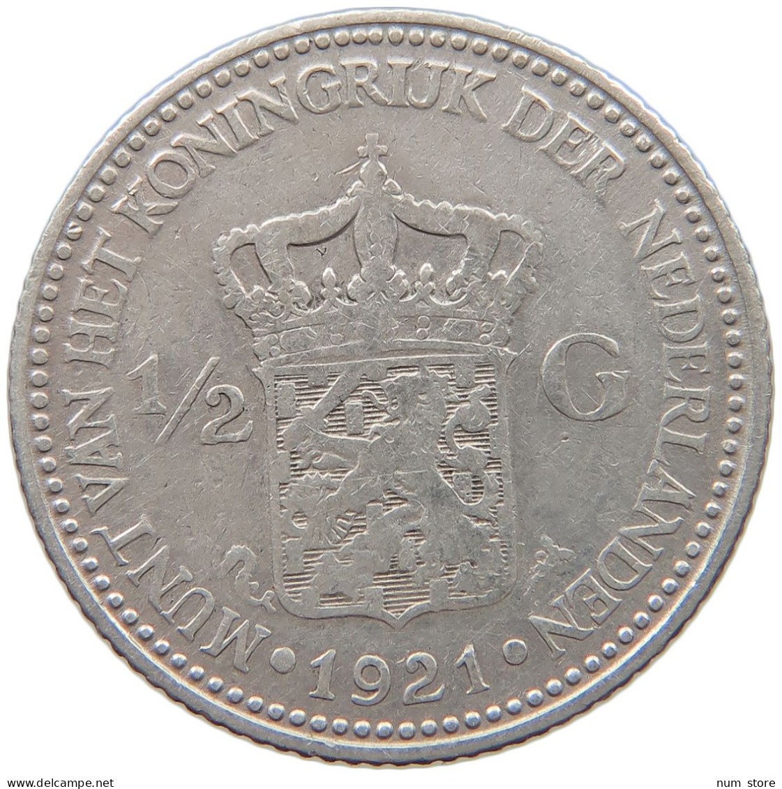 NETHERLANDS 1/2 GULDEN 1921 Wilhelmina 1890-1948 #c032 0297 - 1/2 Gulden