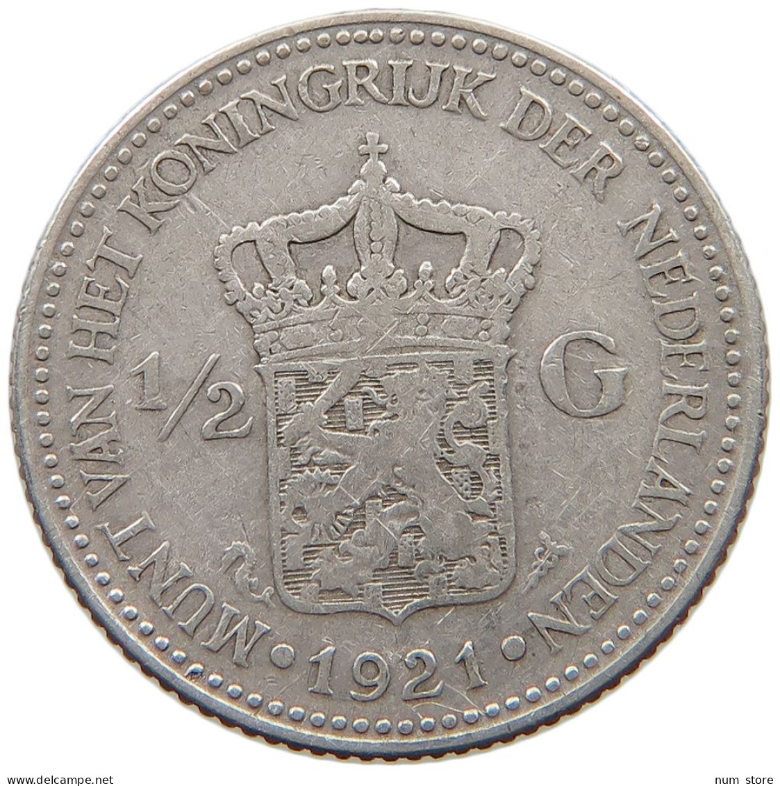 NETHERLANDS 1/2 GULDEN 1921 Wilhelmina 1890-1948 #a032 0887 - 1/2 Florín Holandés (Gulden)