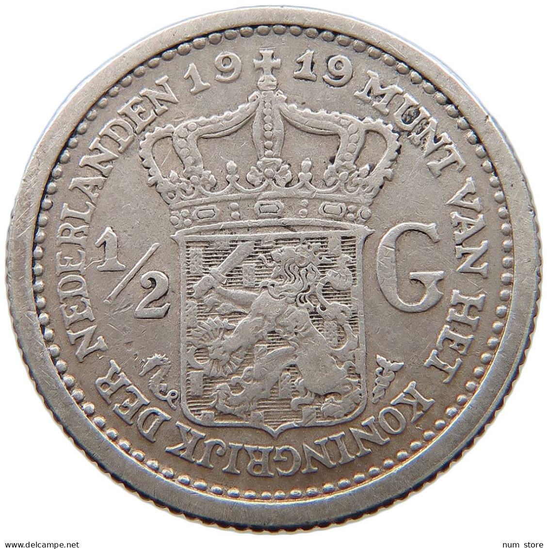 NETHERLANDS 1/2 GULDEN 1919 Wilhelmina 1890-1948 #t095 0459 - 1/2 Gulden