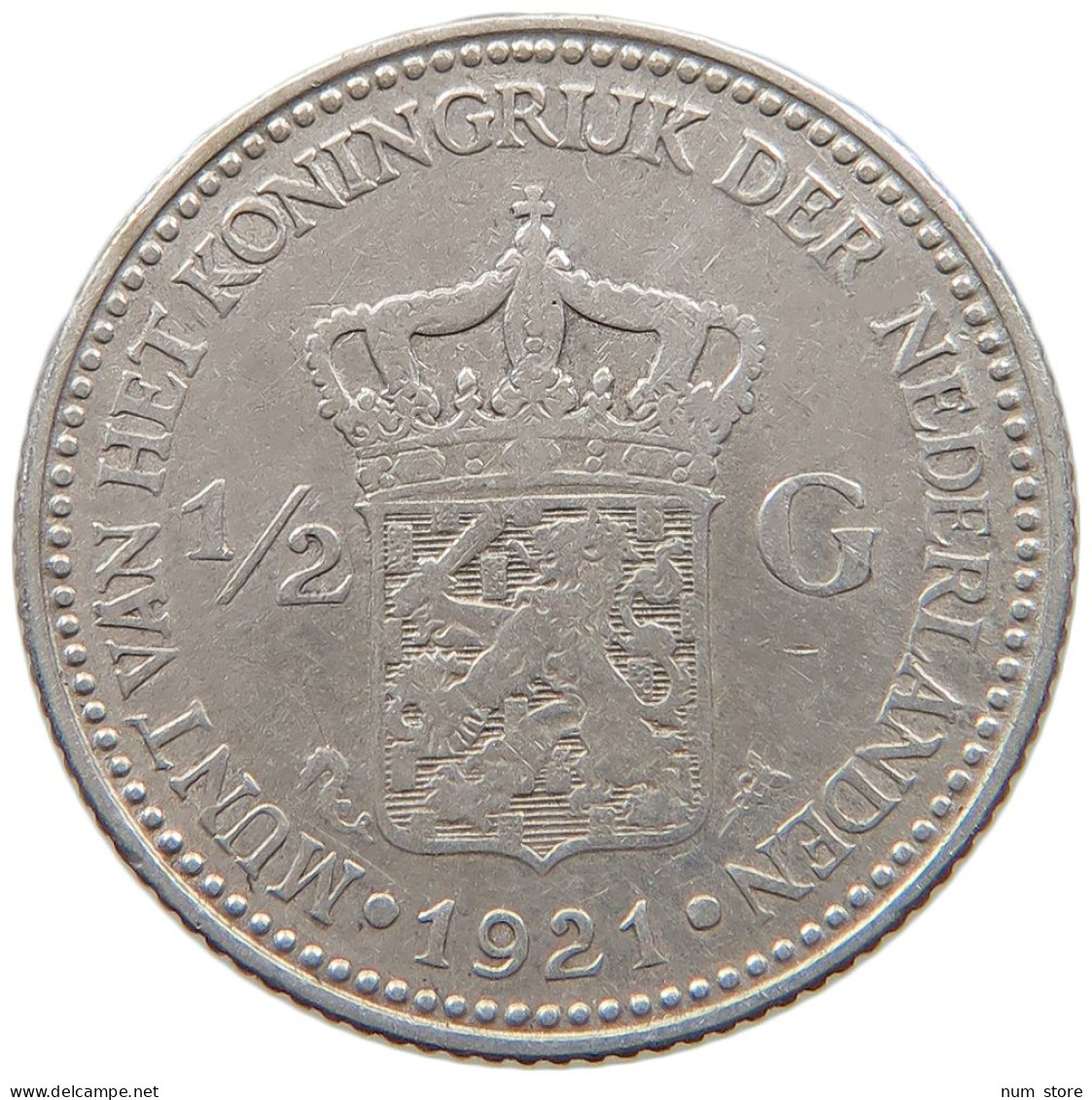 NETHERLANDS 1/2 GULDEN 1921 Wilhelmina 1890-1948 #a032 0883 - 1/2 Florín Holandés (Gulden)