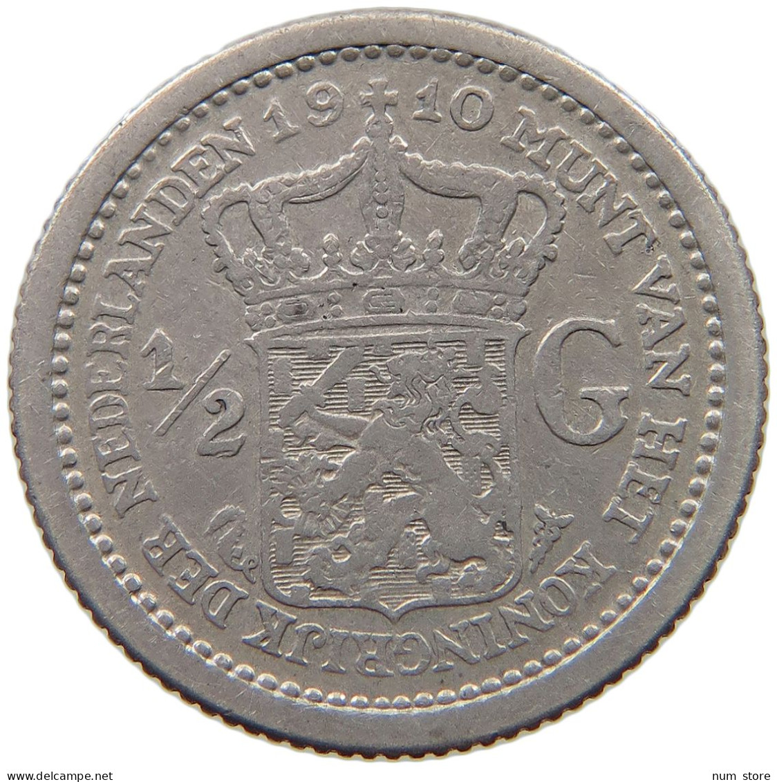 NETHERLANDS 1/2 GULDEN 1910 Wilhelmina 1890-1948 #t113 0111 - 1/2 Gulden
