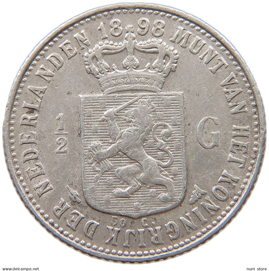 NETHERLANDS 1/2 GULDEN 1898 Wilhelmina 1890-1948 RARE #t095 0451 - 1/2 Florín Holandés (Gulden)