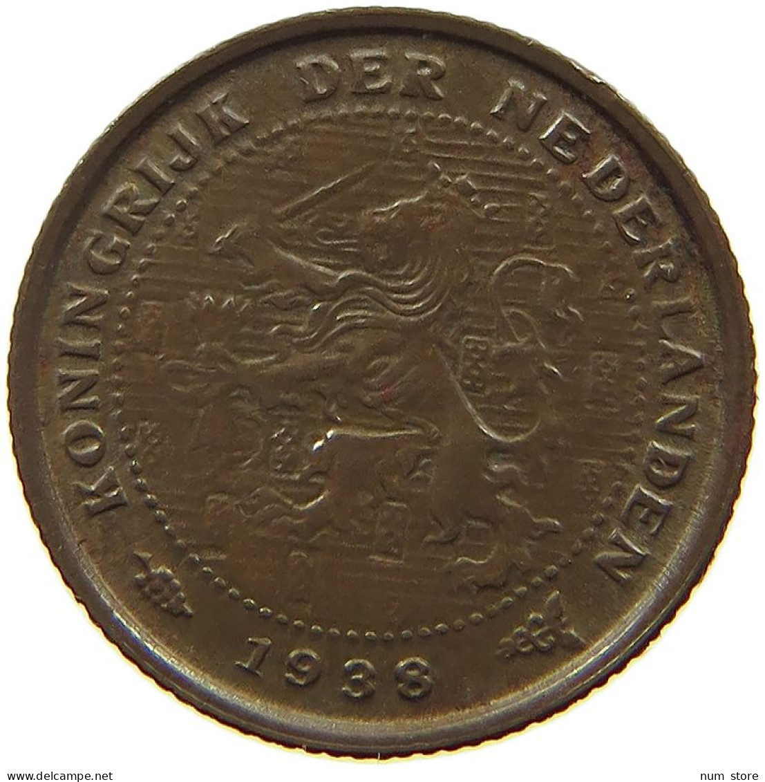 NETHERLANDS 1/2 CENT 1938 Wilhelmina 1890-1948 #a094 0005 - 0.5 Centavos