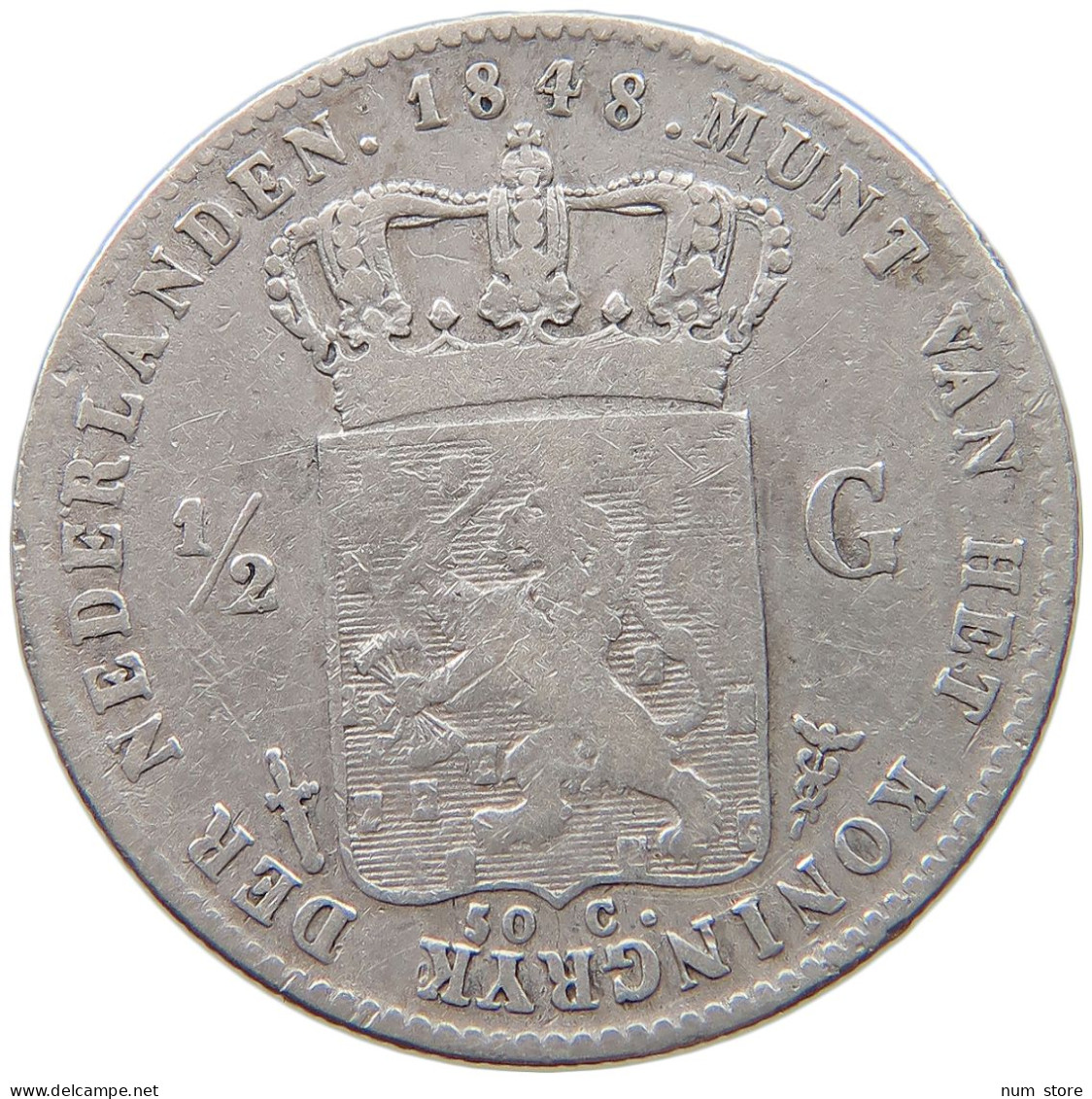 NETHERLANDS 1/2 GULDEN 1848 WILLEM II. 1840-1849 #t095 0447 - 1840-1849: Willem II