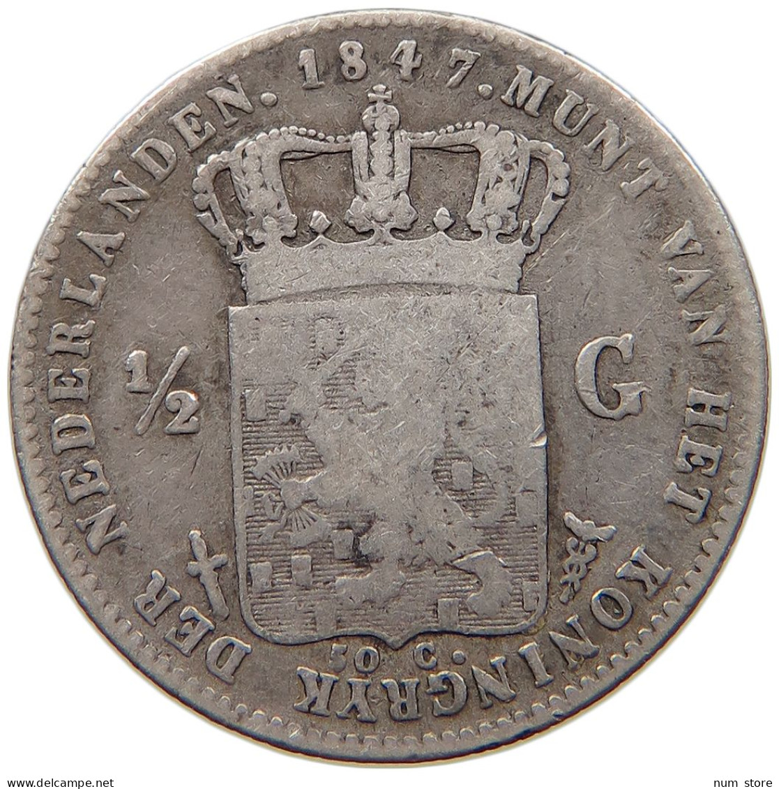 NETHERLANDS 1/2 GULDEN 1847 WILLEM II. 1840-1849 #s016 0291 - 1840-1849: Willem II