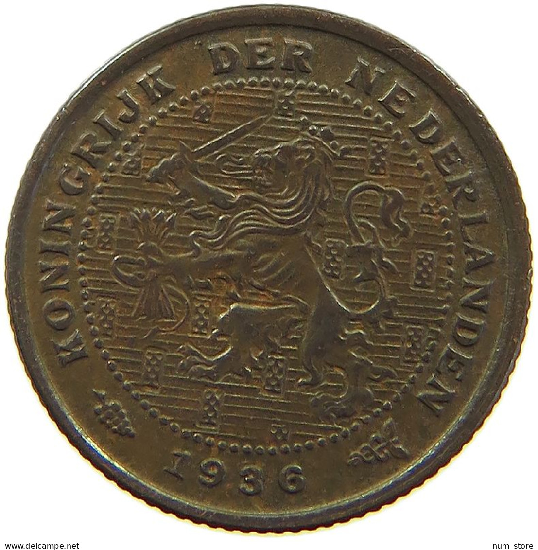 NETHERLANDS 1/2 CENT 1936 Wilhelmina 1890-1948 #a086 0175 - 0.5 Cent