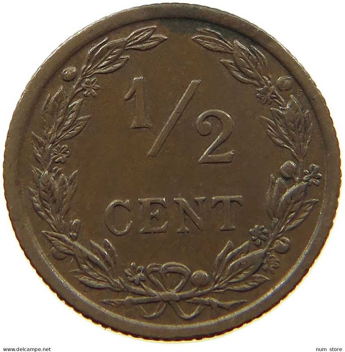 NETHERLANDS 1/2 CENT 1903 Wilhelmina 1890-1948 #a015 0251 - 0.5 Centavos