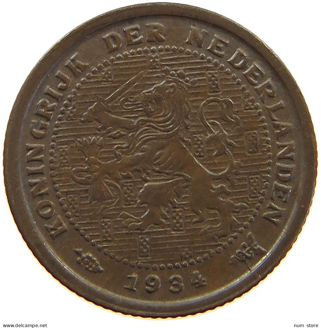 NETHERLANDS 1/2 CENT 1934 Wilhelmina 1890-1948 #a067 0495 - 0.5 Centavos