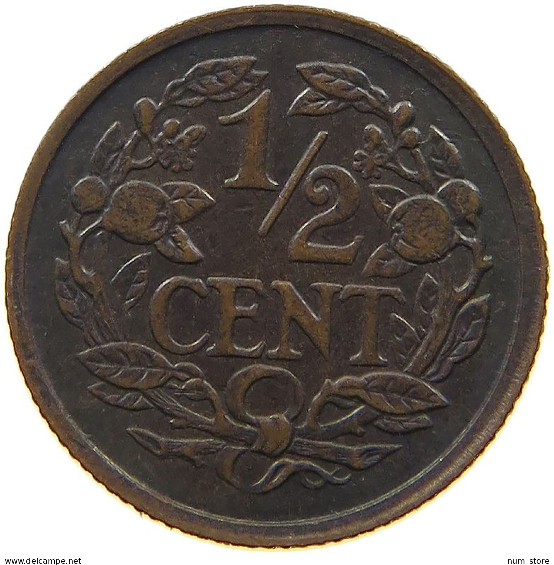NETHERLANDS 1/2 CENT 1930 Wilhelmina 1890-1948 #a094 0007 - 0.5 Centavos
