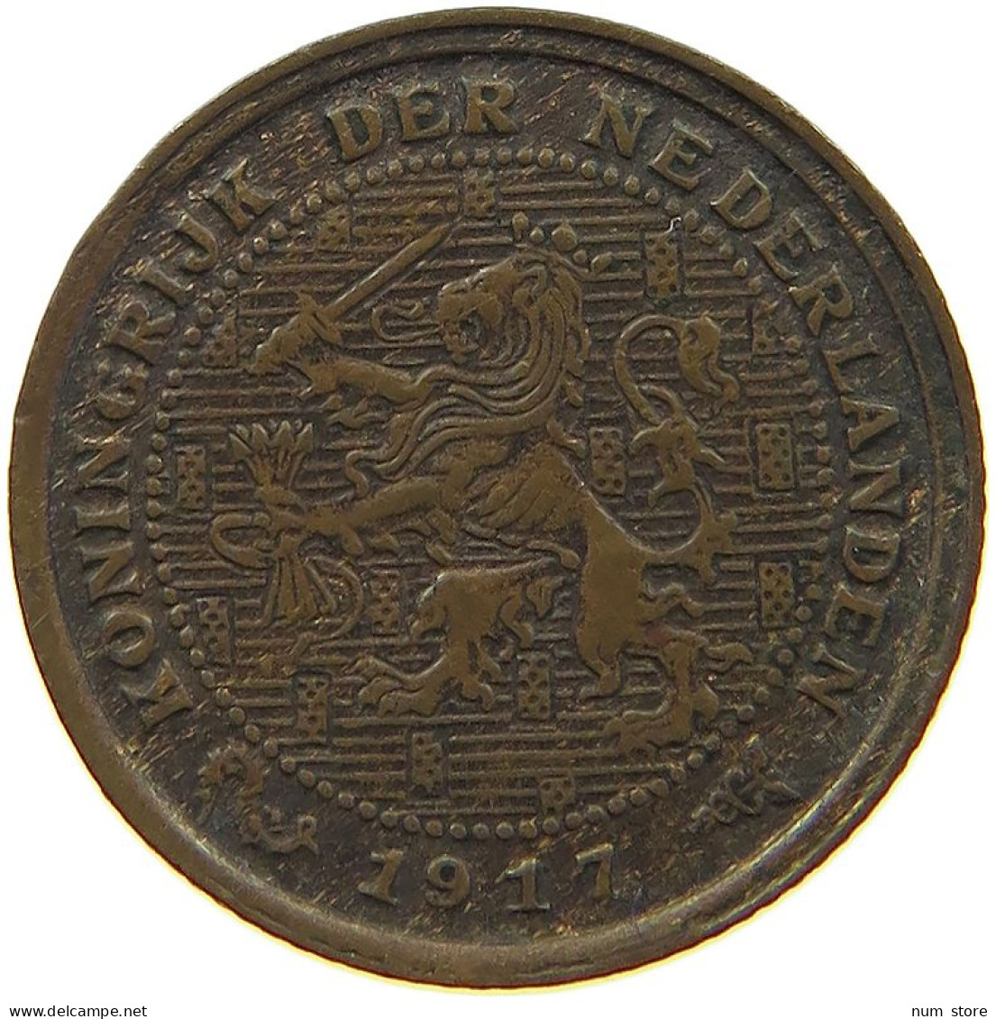 NETHERLANDS 1/2 CENT 1917 Wilhelmina 1890-1948 #a086 0161 - 0.5 Cent