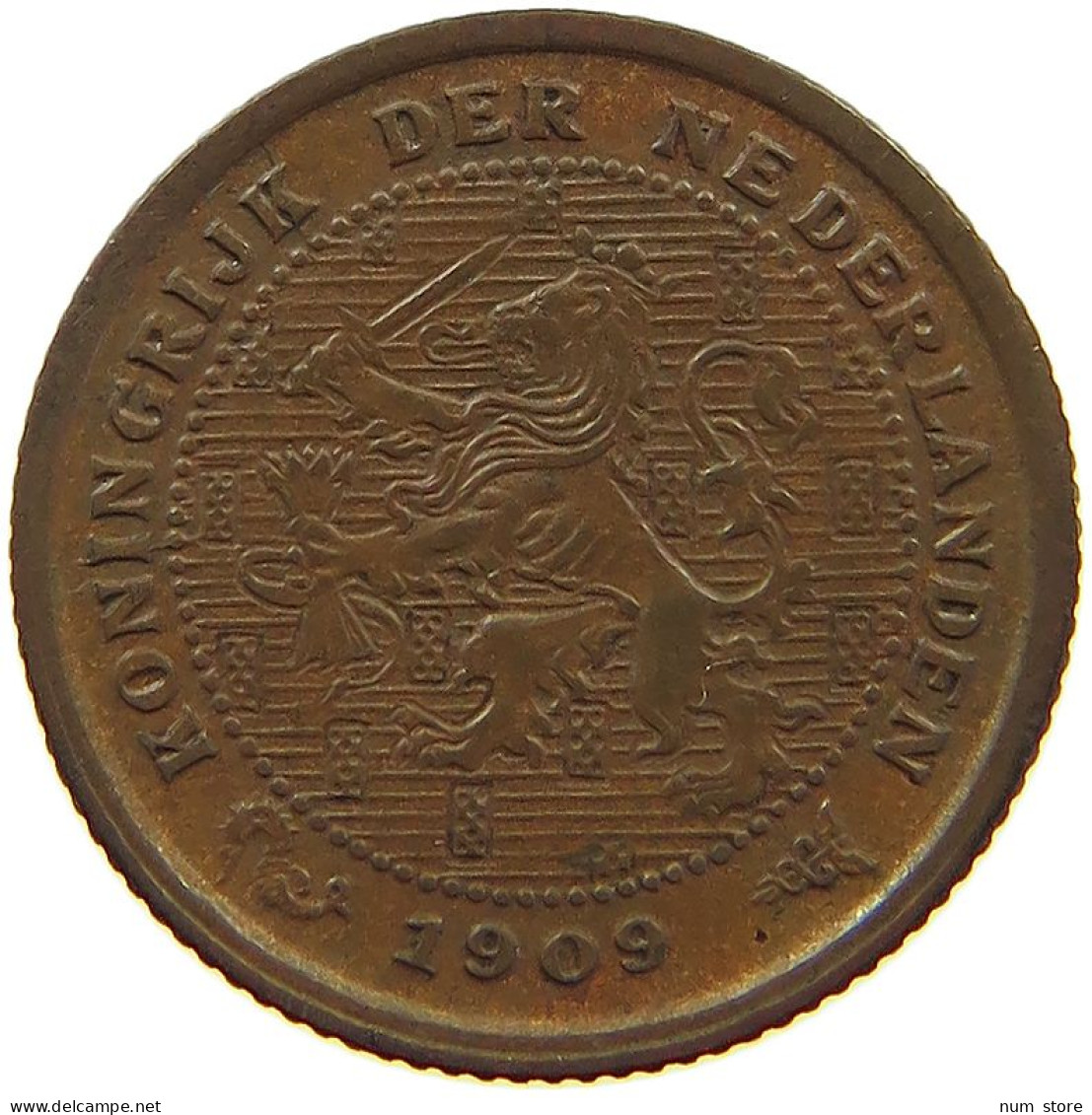 NETHERLANDS 1/2 CENT 1909 Wilhelmina 1890-1948 #a086 0155 - 0.5 Centavos