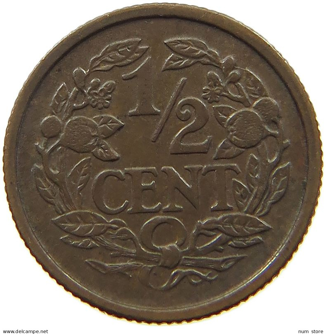 NETHERLANDS 1/2 CENT 1909 Wilhelmina 1890-1948 #a015 0285 - 0.5 Centavos