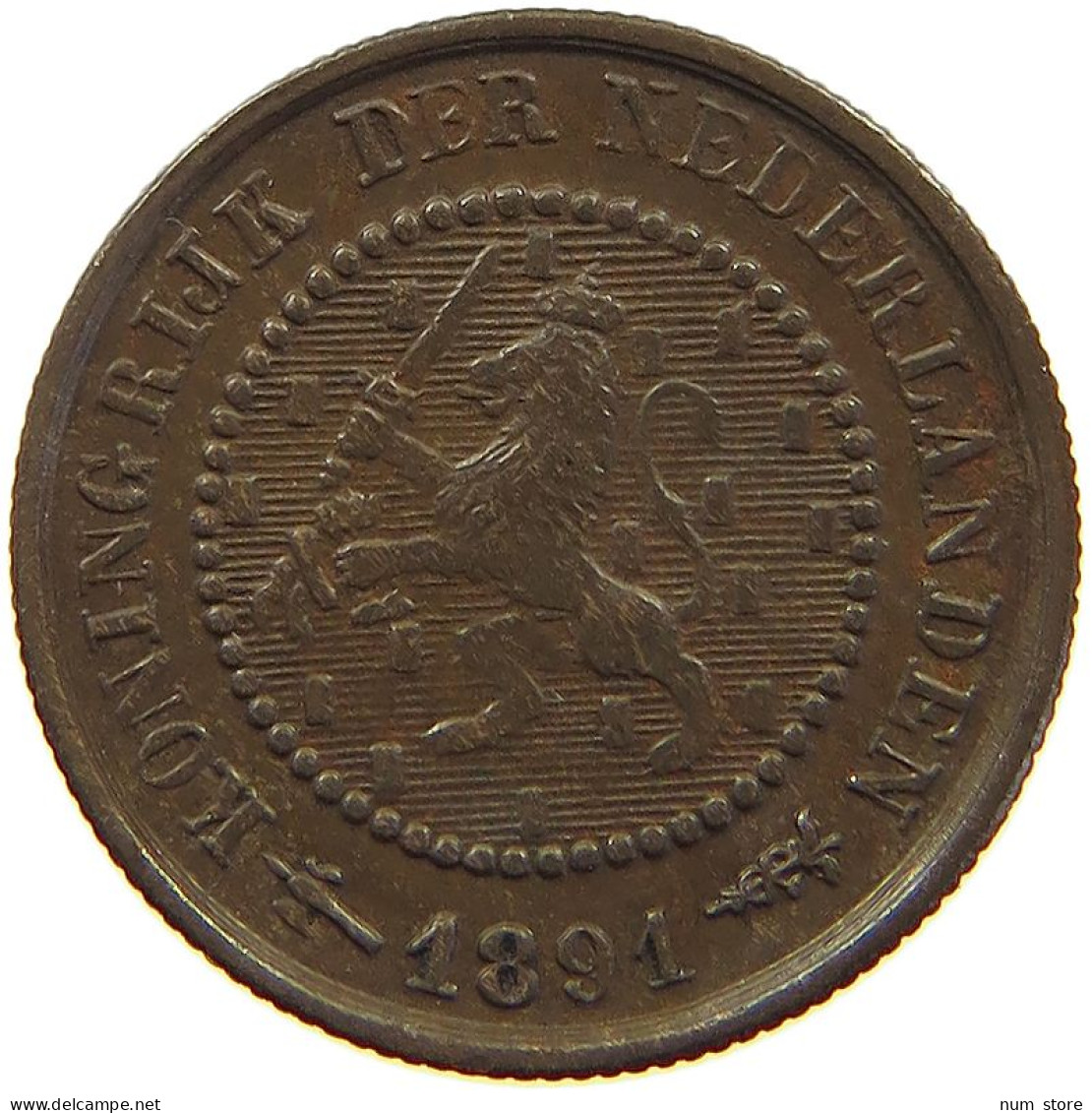NETHERLANDS 1/2 CENT 1891 Wilhelmina 1890-1948 #a086 0201 - 0.5 Centavos