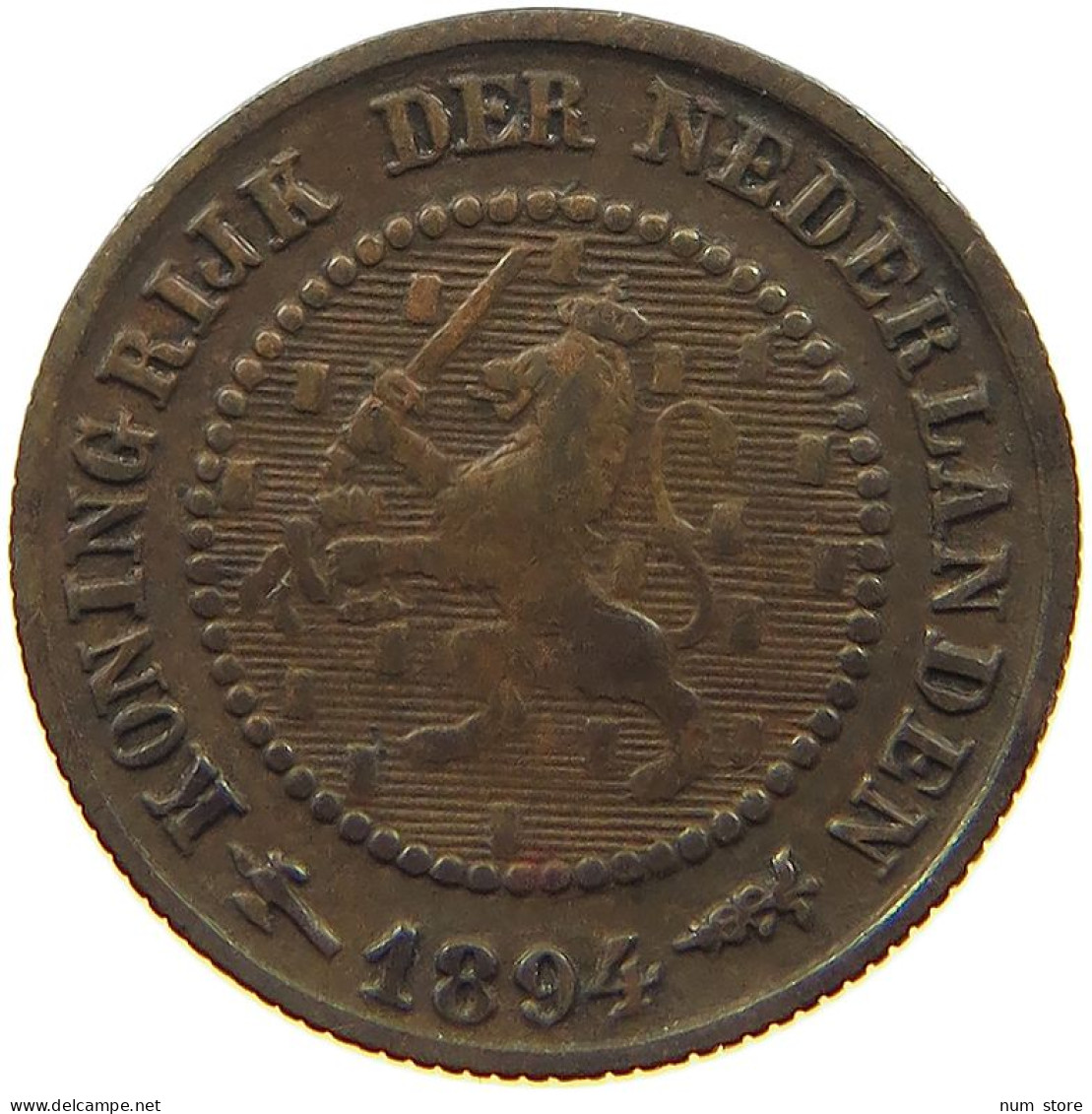 NETHERLANDS 1/2 CENT 1894 Wilhelmina 1890-1948 #c084 0479 - 0.5 Centavos