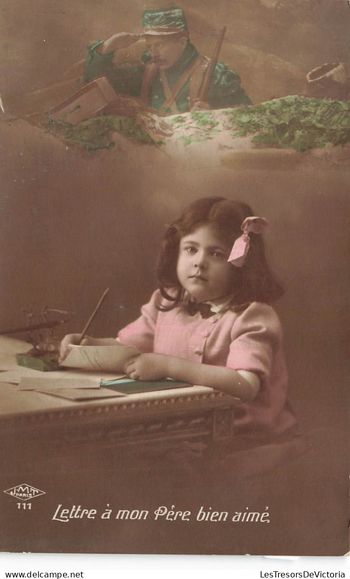 ENFANTS - Lettre à Mon Père Bien Aimé - Petite Fille écrivant Une Lettre - Colorisé - Carte Postale Ancienne - Sonstige & Ohne Zuordnung