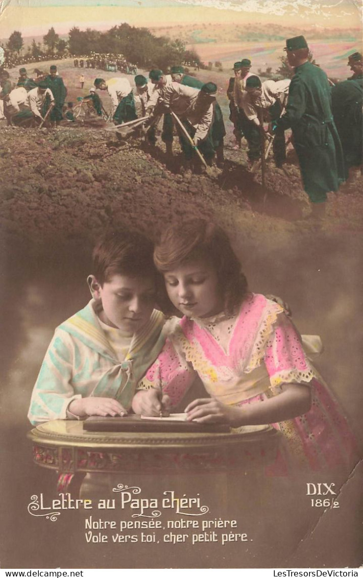 ENFANTS - Lettre Au Papa Chéri - Frère Et Sœur écrivant Une Lettre - Colorisé - Carte Postale Ancienne - Autres & Non Classés