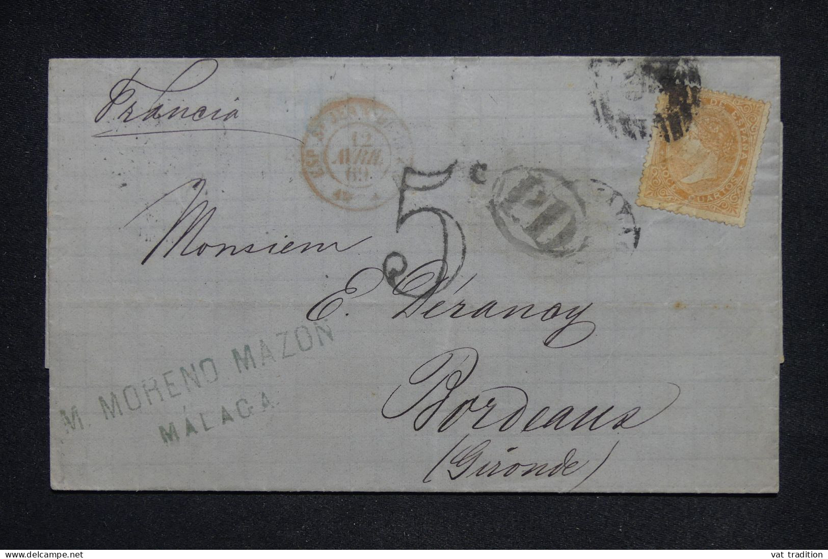 ESPAGNE - Lettre De Malaga Pour Bordeaux En 1869  - L 148506 - Lettres & Documents