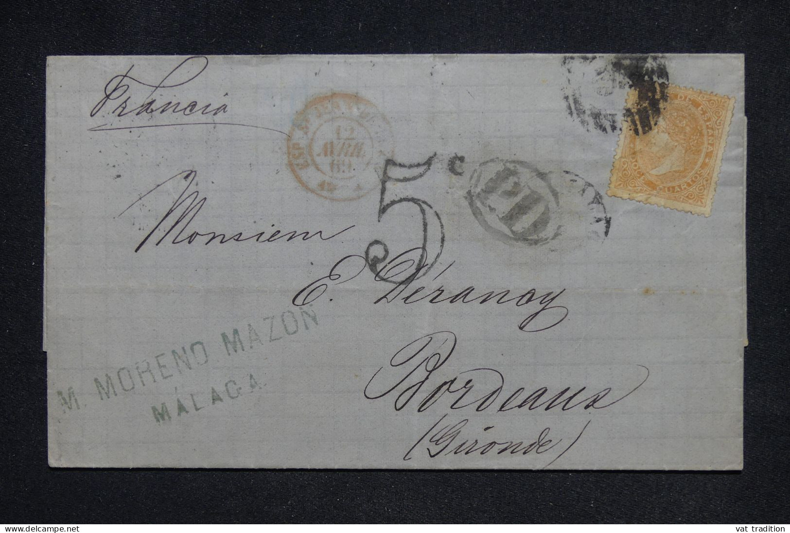 ESPAGNE - Lettre De Malaga Pour Bordeaux En 1869  - L 148506 - Cartas & Documentos