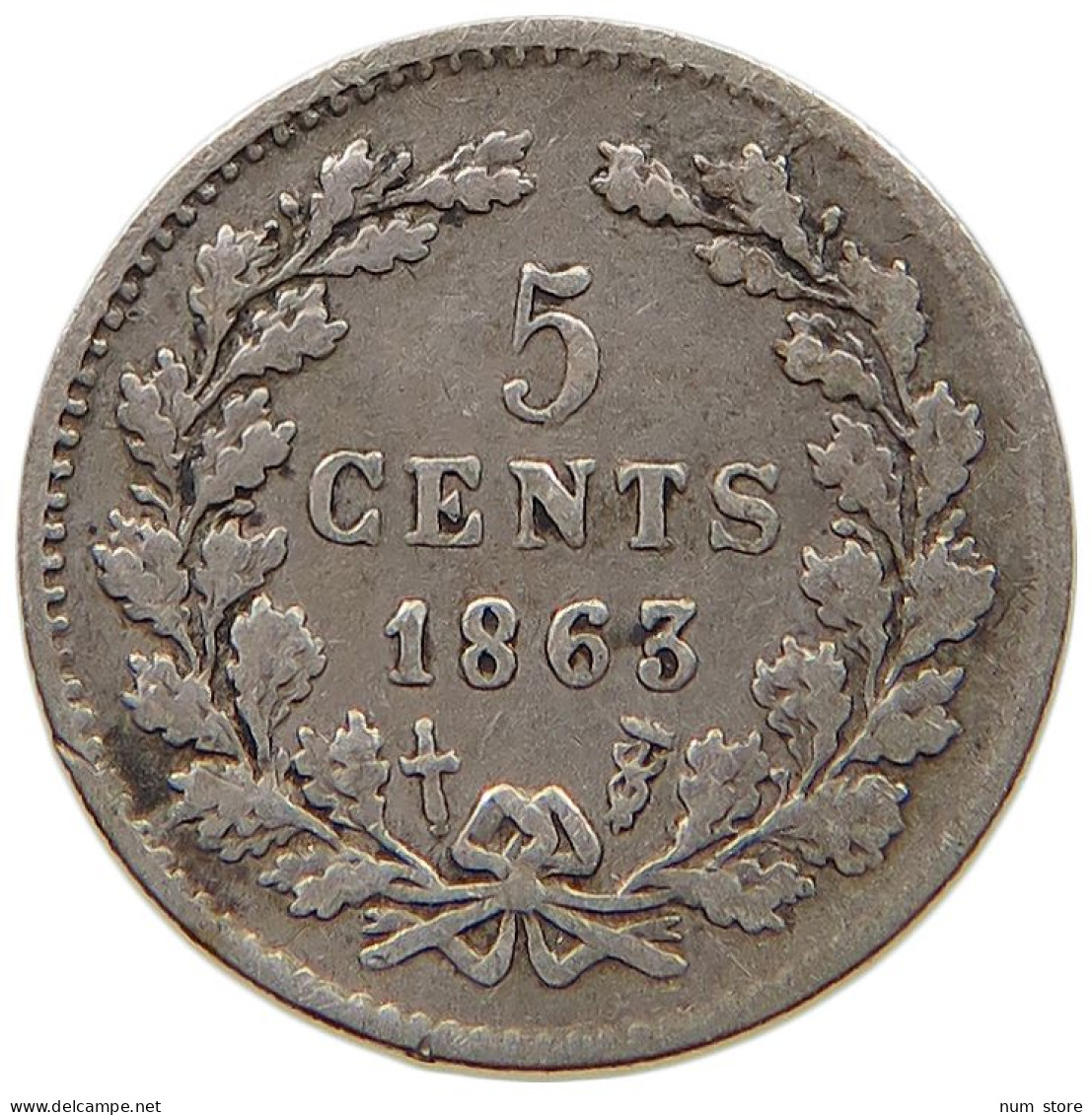 NETHERLANDS 5 CENTS 1863 Willem III. 1849-1890 #s035 0451 - 1849-1890 : Willem III