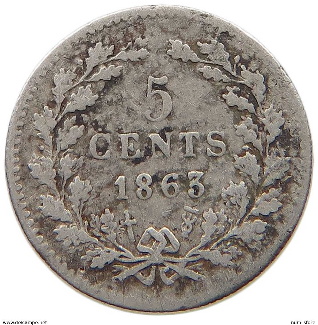 NETHERLANDS 5 CENTS 1863 Willem III. 1849-1890 #a033 0263 - 1849-1890 : Willem III