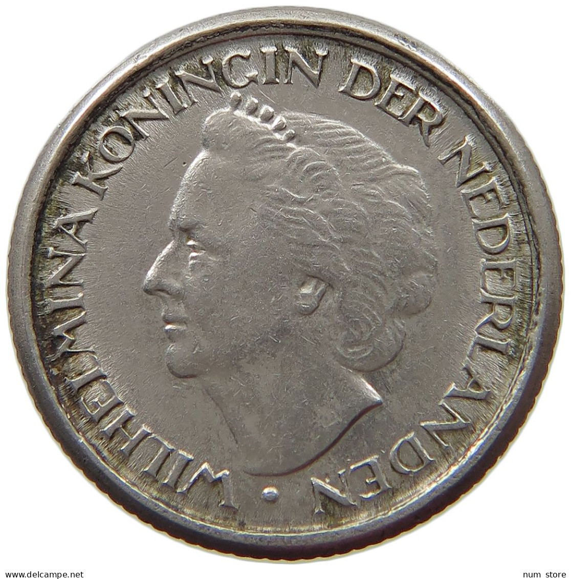 NETHERLANDS 25 CENTS 1948 Wilhelmina 1890-1948 MINTING ERROR WEAK STRUCK #s070 0503 - 25 Centavos