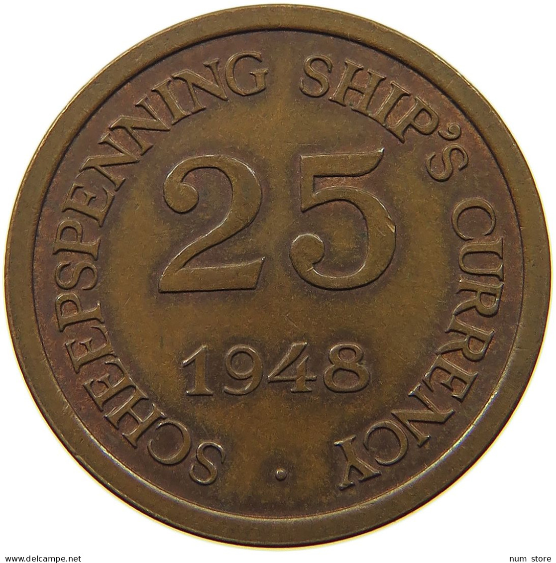 NETHERLANDS 25 CENTS 1948 Wilhelmina 1890-1948 HOLLAND AMERICA LIJN BOORGELD #s050 0425 - 25 Cent