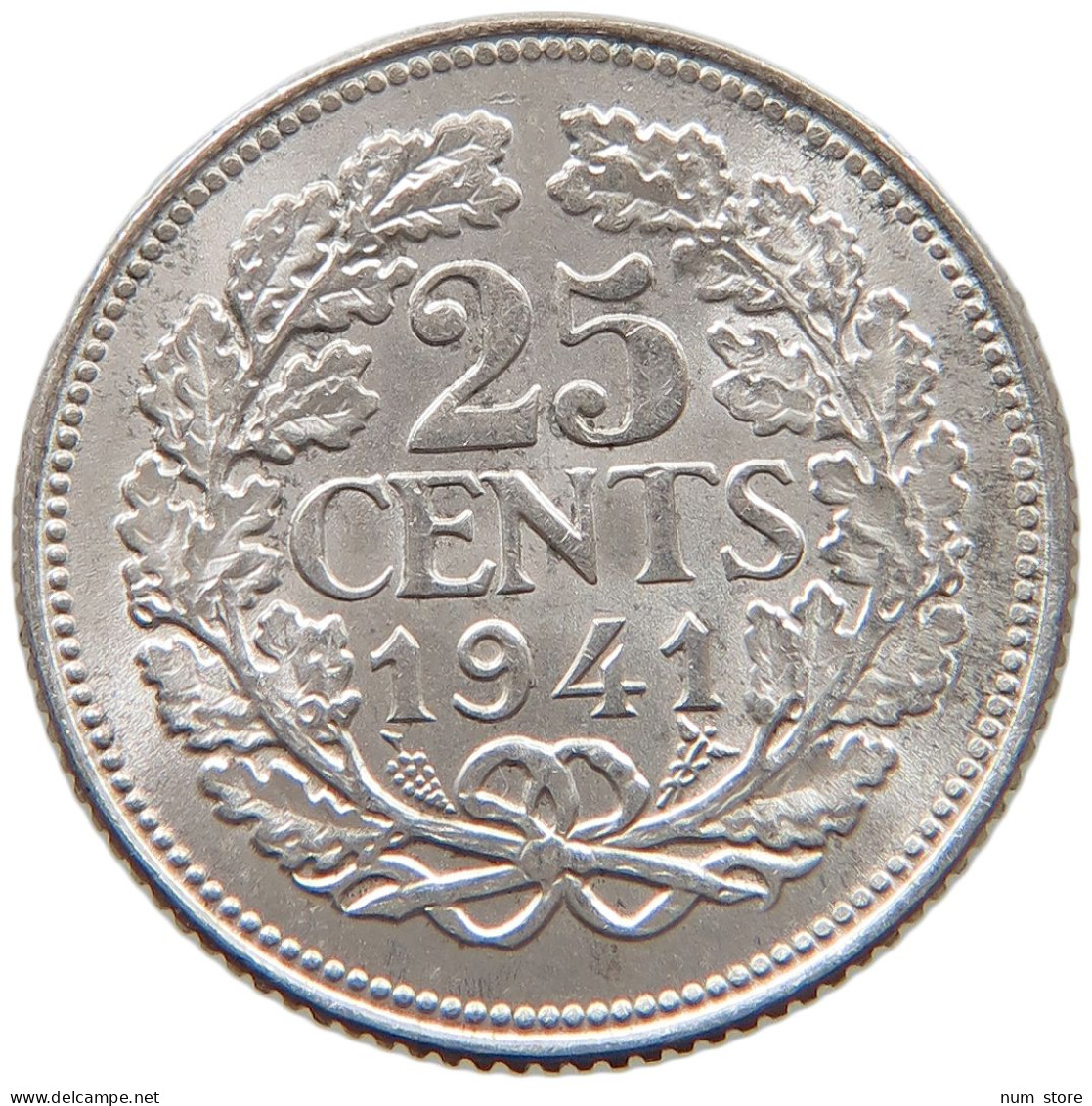 NETHERLANDS 25 CENTS 1941 Wilhelmina 1890-1948 #c024 0247 - 25 Centavos