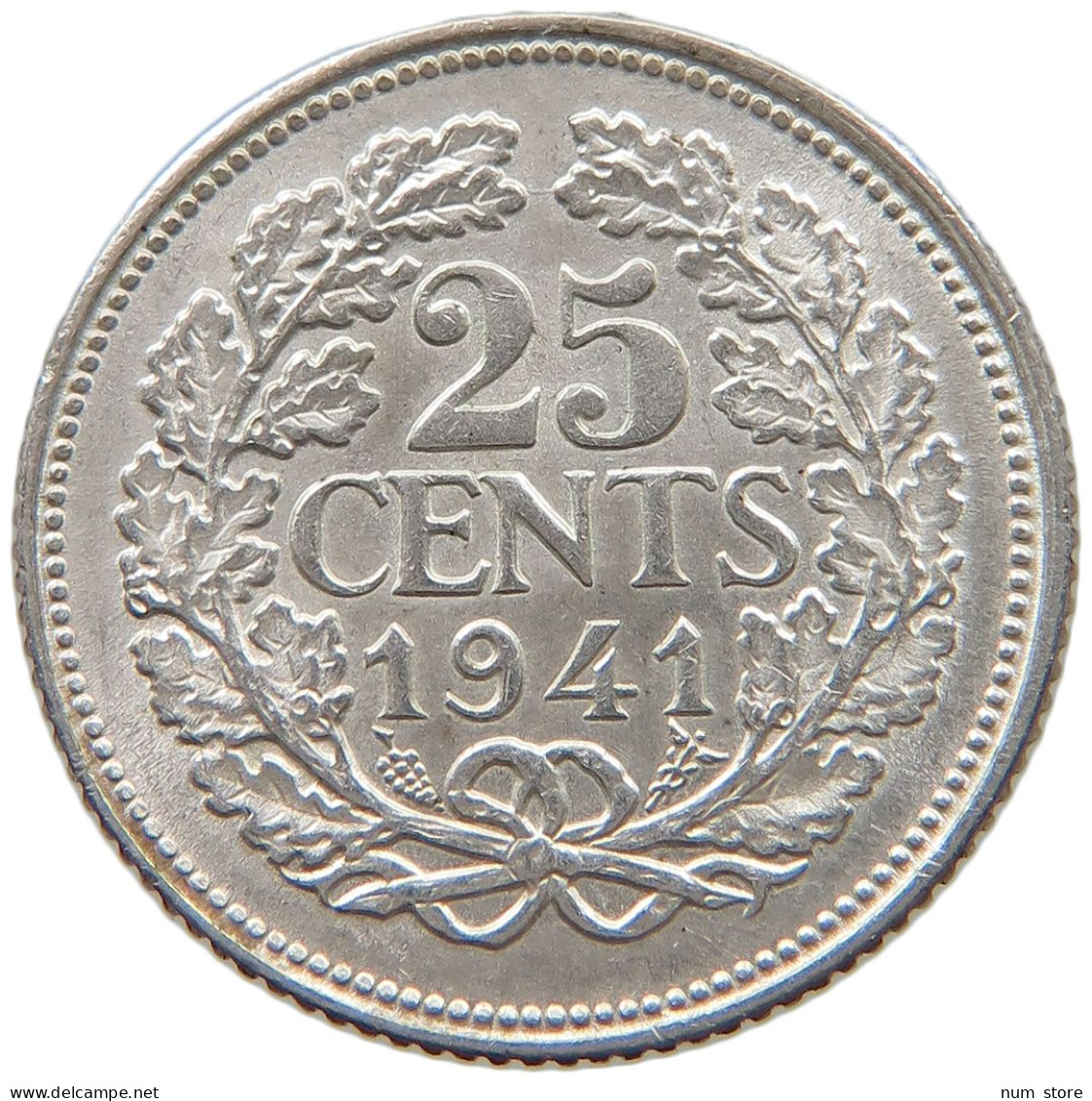 NETHERLANDS 25 CENTS 1941 Wilhelmina 1890-1948 #c040 0413 - 25 Cent