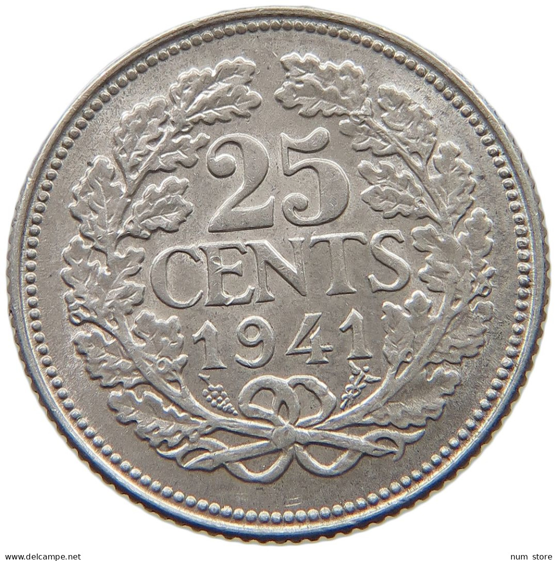 NETHERLANDS 25 CENTS 1941 Wilhelmina 1890-1948 #c032 0347 - 25 Centavos