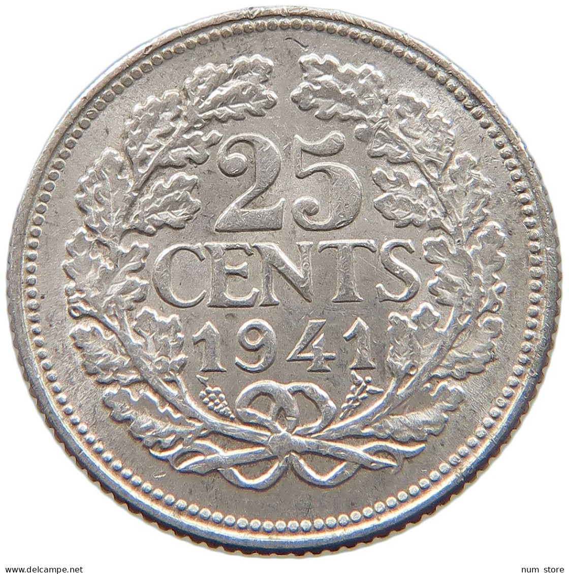 NETHERLANDS 25 CENTS 1941 Wilhelmina 1890-1948 #c004 0455 - 25 Centavos