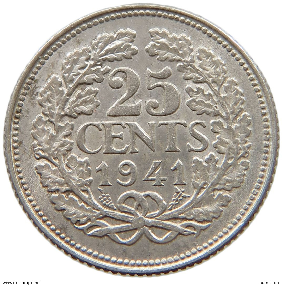 NETHERLANDS 25 CENTS 1941 Wilhelmina 1890-1948 #a082 0477 - 25 Centavos