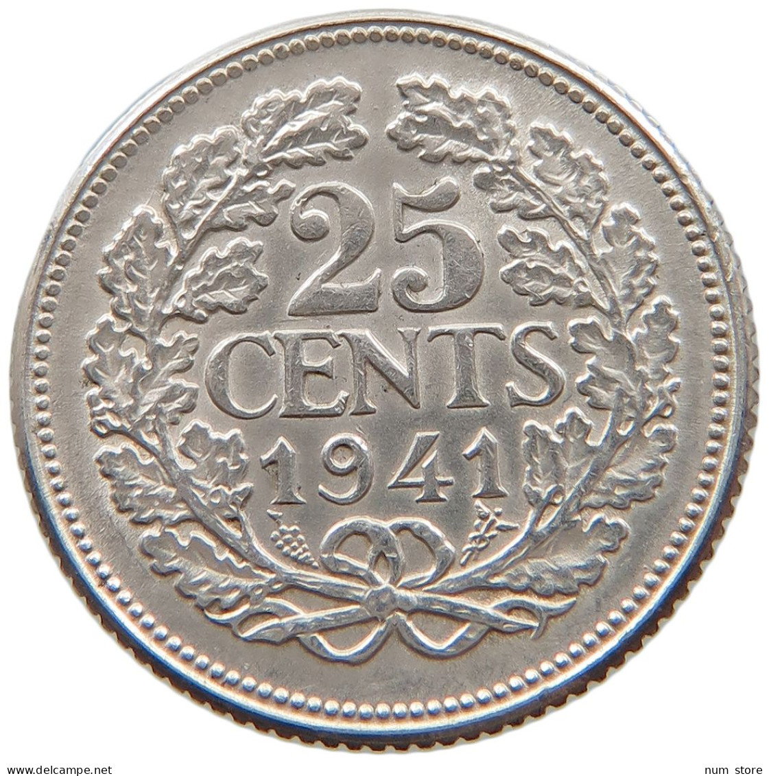 NETHERLANDS 25 CENTS 1941 Wilhelmina 1890-1948 #a052 0403 - 25 Cent