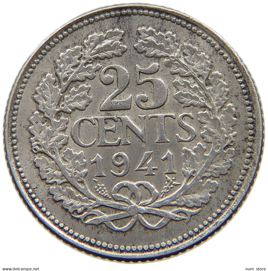 NETHERLANDS 25 CENTS 1941 Wilhelmina 1890-1948 #a069 0263 - 25 Centavos