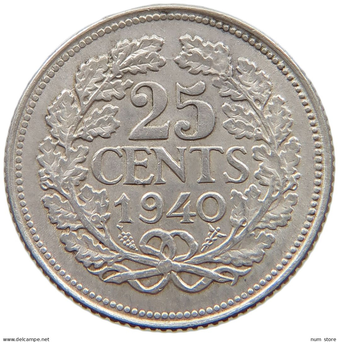 NETHERLANDS 25 CENTS 1940 Wilhelmina 1890-1948 #a069 0261 - 25 Cent