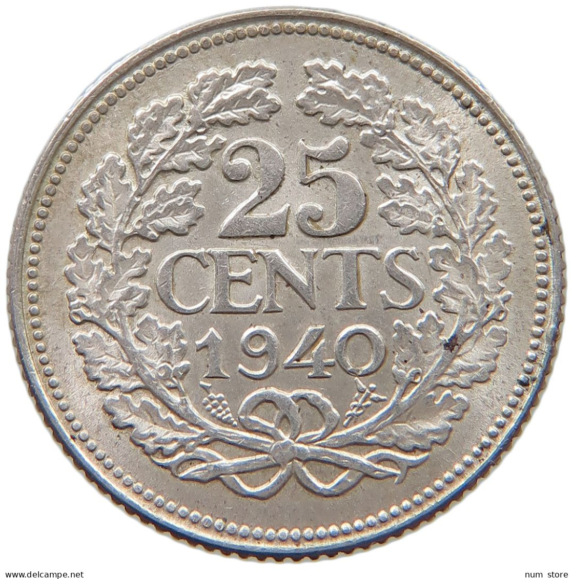 NETHERLANDS 25 CENTS 1940 Wilhelmina 1890-1948 #c040 0409 - 25 Centavos