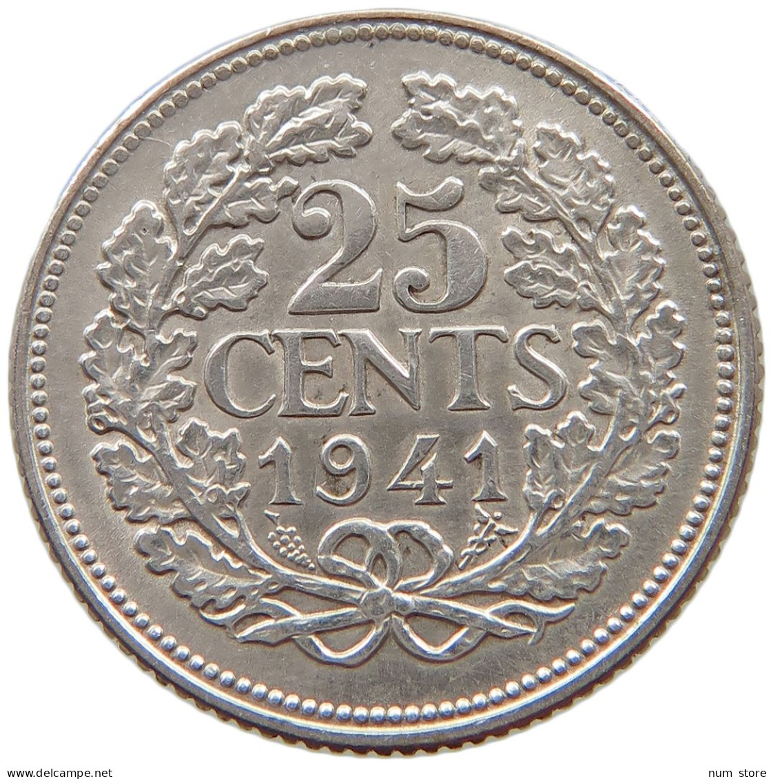 NETHERLANDS 25 CENTS 1941 Wilhelmina 1890-1948 #a004 0027 - 25 Cent