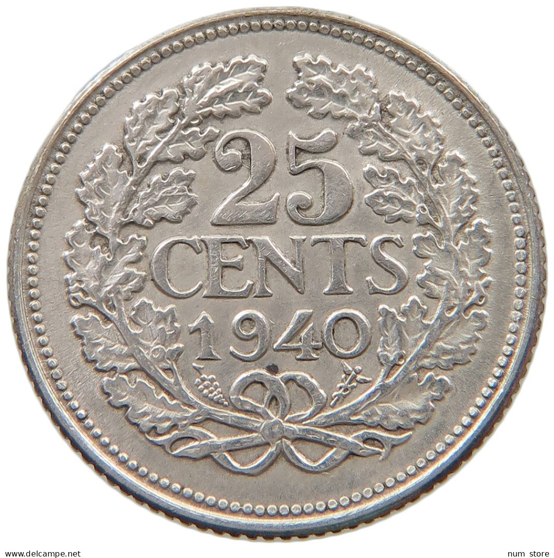 NETHERLANDS 25 CENTS 1940 Wilhelmina 1890-1948 #a044 0199 - 25 Centavos
