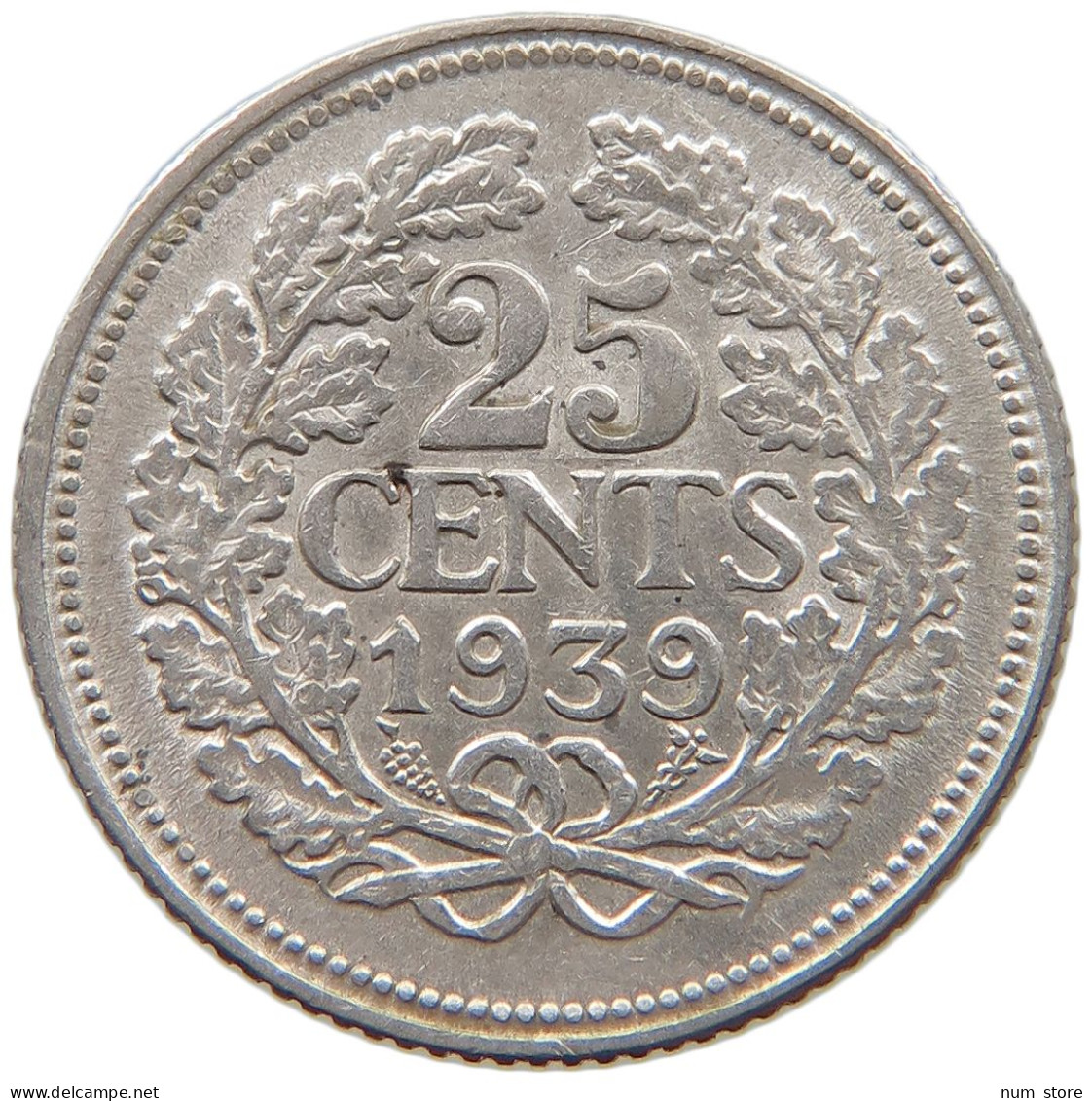 NETHERLANDS 25 CENTS 1939 Wilhelmina 1890-1948 #c040 0415 - 25 Centavos