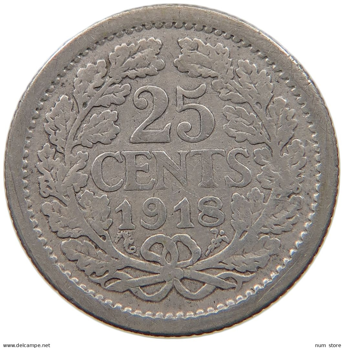 NETHERLANDS 25 CENTS 1918 Wilhelmina 1890-1948 #a046 0697 - 25 Centavos