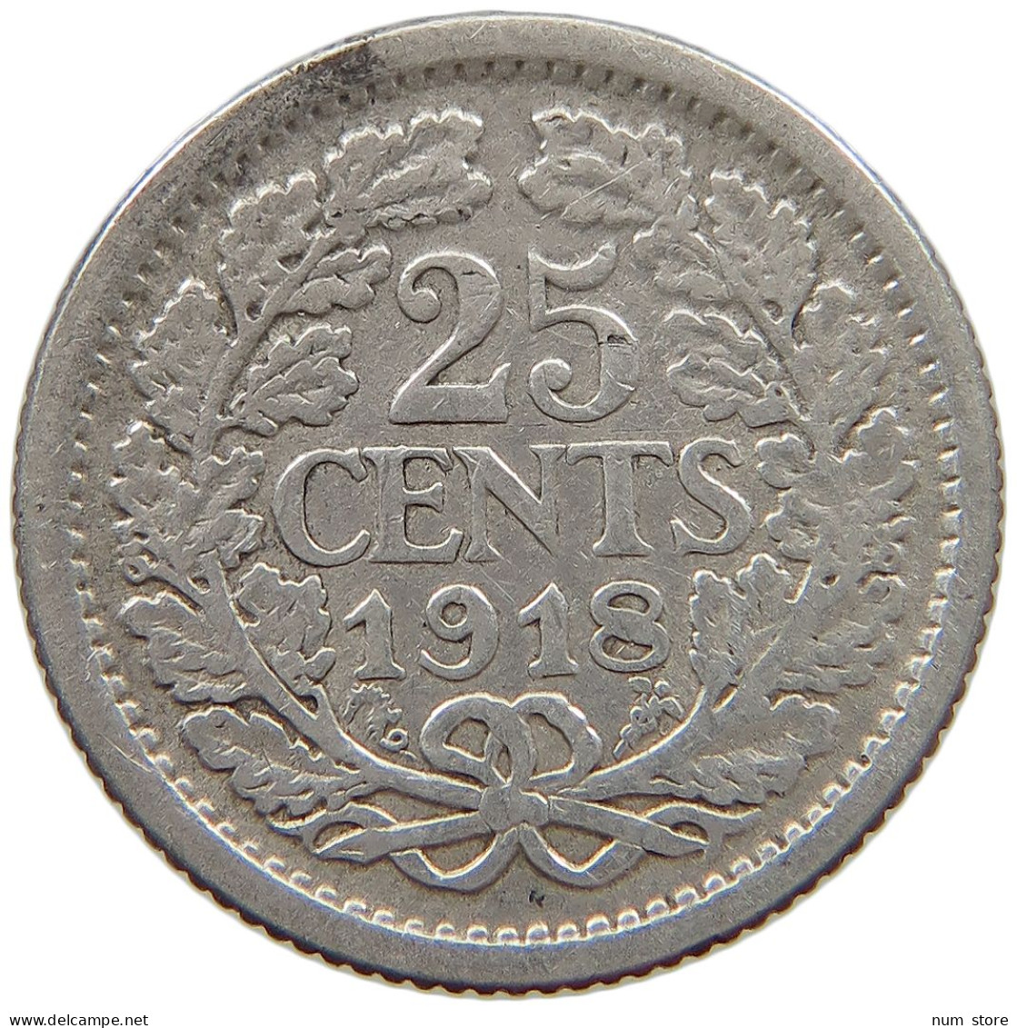 NETHERLANDS 25 CENTS 1918 Wilhelmina 1890-1948 #s071 0545 - 25 Centavos